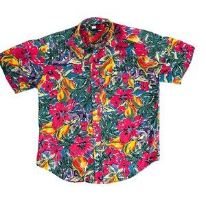 Vtg Tommy Hilfiger Floral Hawaiian Shirt Men S Short Sleeve Cotton Colorful Prep